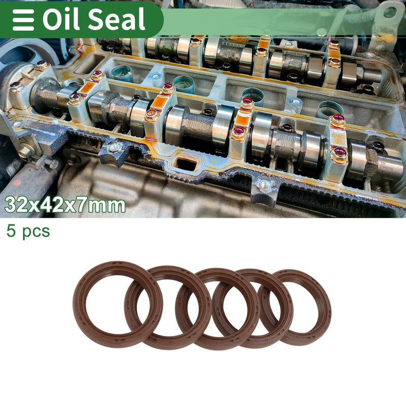 Oil Seal FKM Rubber 32x42x7mm High Pressure Brown 5 Pcs