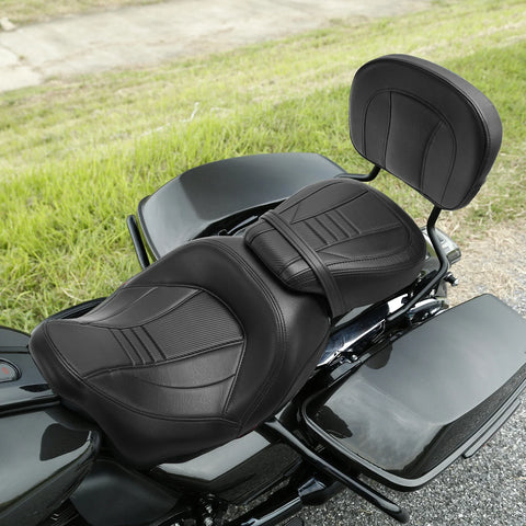 Harley Street Glide Black Driver Passenger Seat w/ Backrest (09-23)
