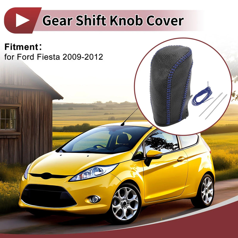 Ford Fiesta Black Blue Faux Leather Gear Shift Knob Cover (2009-2012)