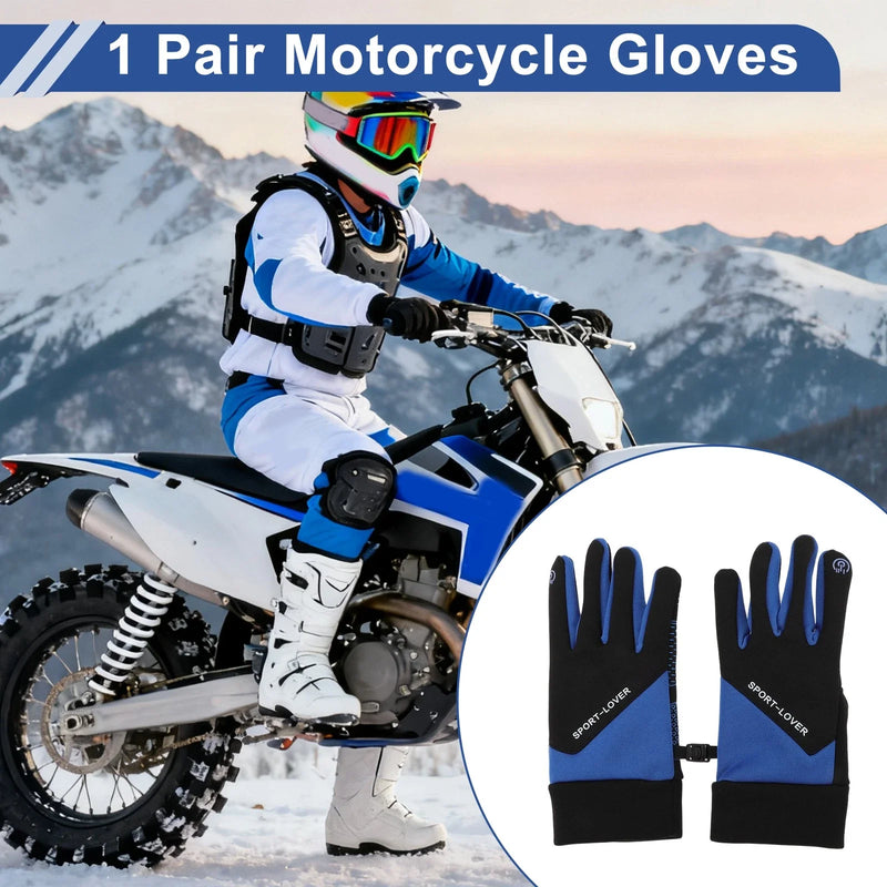Mountain Biking Men's Full Finger Outdoor Fleece Cycling Gloves Black Blue