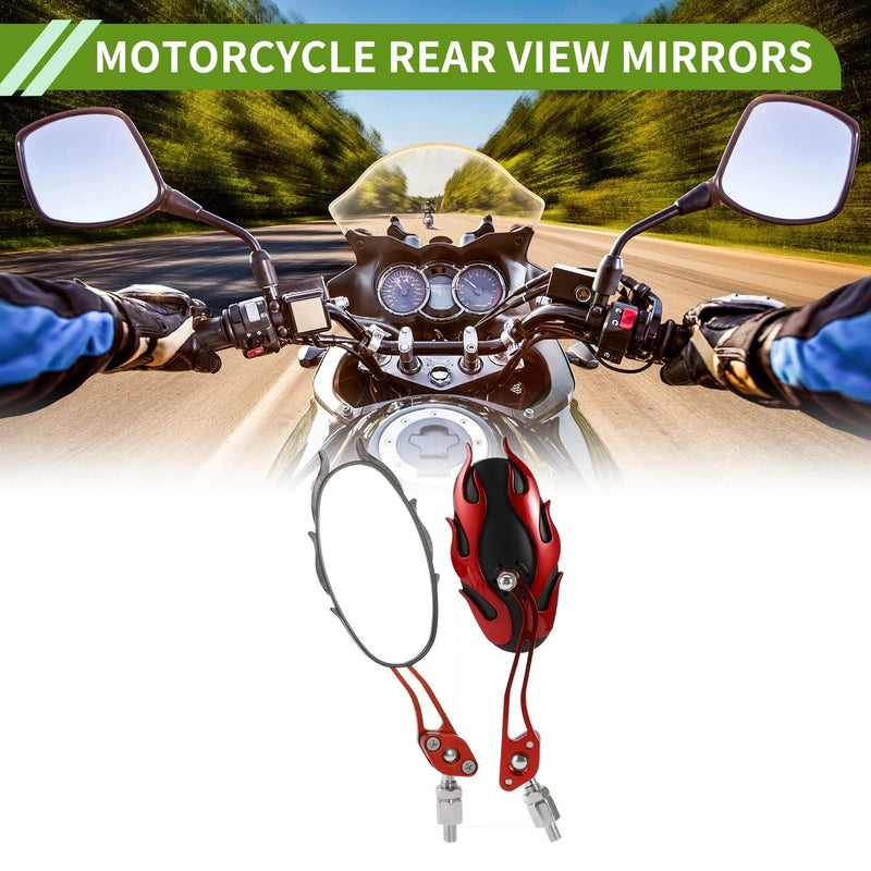 M8/M10 1 Set Motorcycle Rear View Mirrors Oval Shape Red Aluminum Alloy Plastic