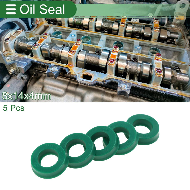 Oil Seal Rotary Shaft Seal TPU 8x14x4mm High Pressure Green 5 Pcs