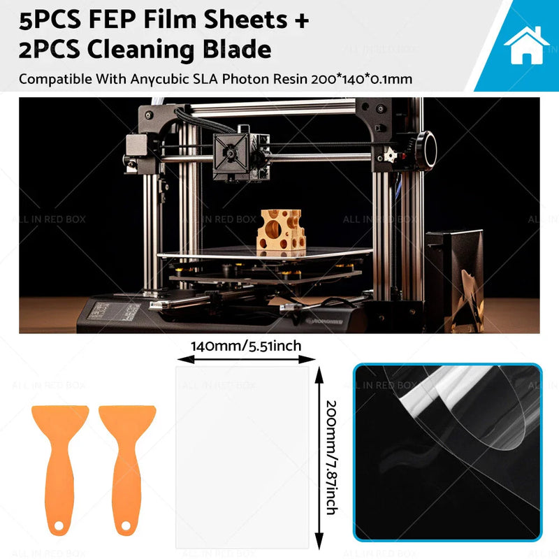 Anycubic Resin Printers 5 x FEP Film Sheets +  Cleaning Blades
