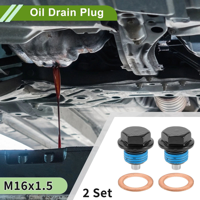 Car Motorcycle Black Blue 2 x M16x1.5 Copper Oil Drain Plug W/ Gasket