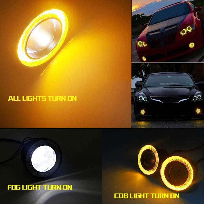 Car with Yellow Angel Eyes 3.5" COB LED Fog Light Projector (2010-2023)