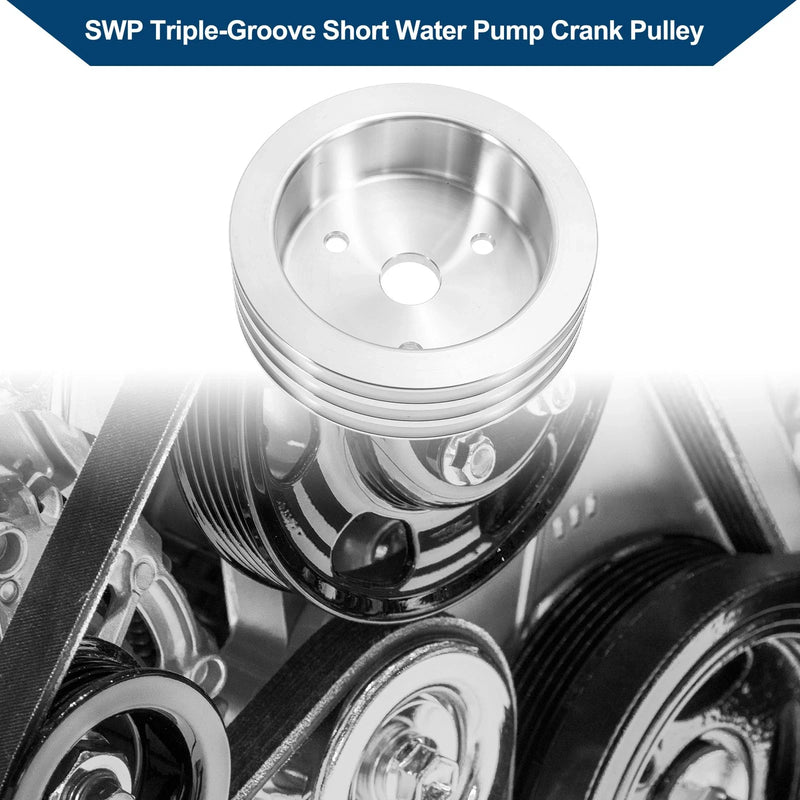 Chevy SBC Small Block 3 x SWP Triple-Groove Short Water Pump Crank Pulley