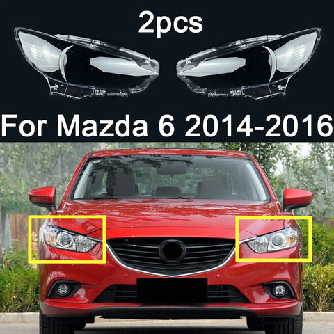 Mazda 6 2 x Left Right Side Headlight Clear Cover Lens+Seal Glue (2014–2016)