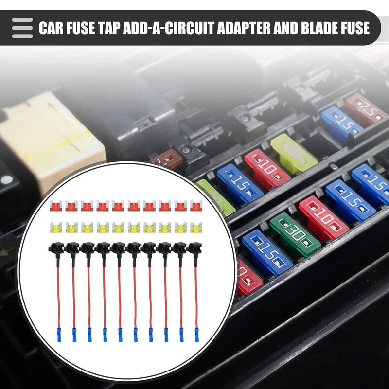 Car Circuit 12V Low Profile Mini Fuse Tap with 10 x 10A/20A APS Fuses
