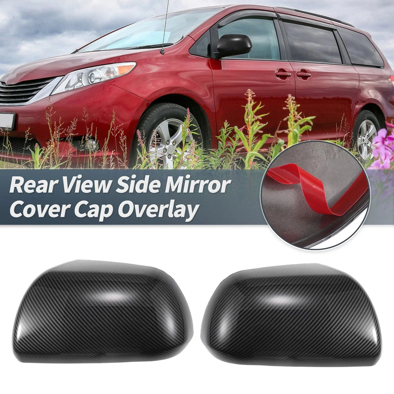 Toyota Sienna Pair Rearview Mirror Cover Overlay Black Carbon Fiber (11-20)