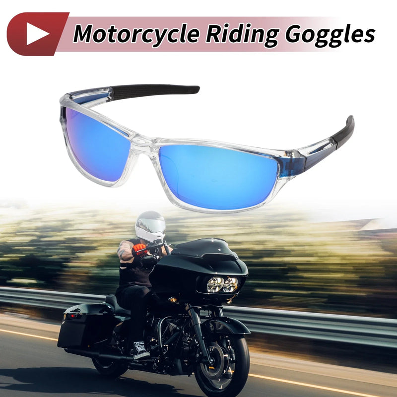 Motorcycle Riding Goggles Blue Lens Transparent Frame Tri-acetel Cellulose