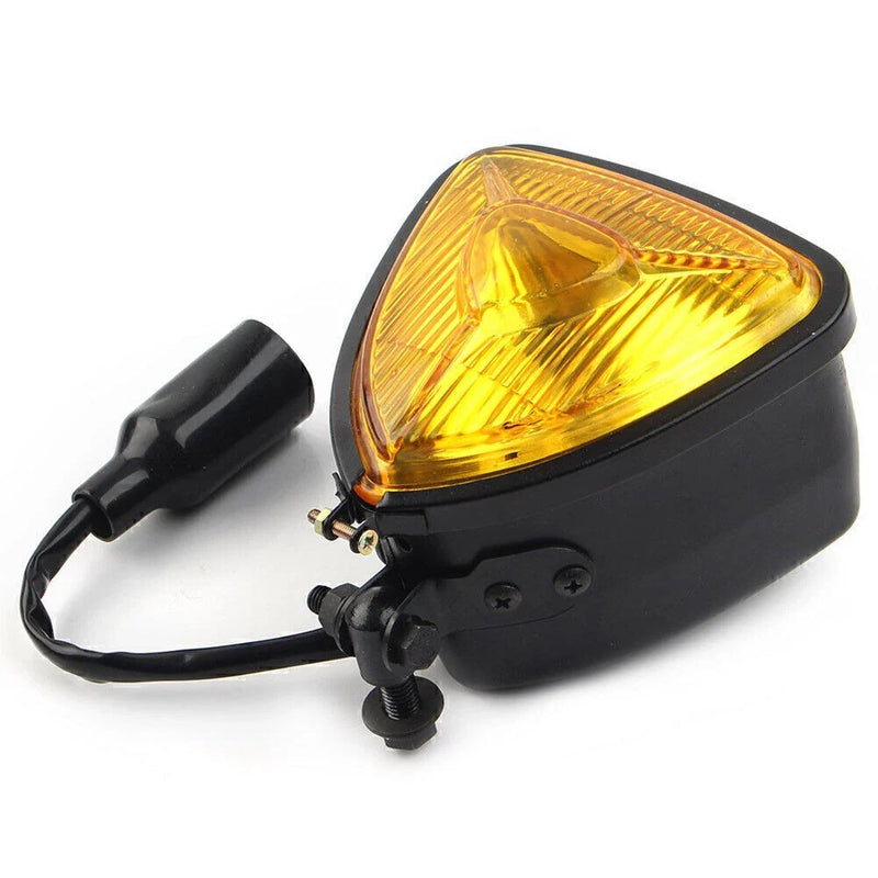 Harley Motorcycle Chopper Bobber Amber Triangle Headlight Lamp (12V)