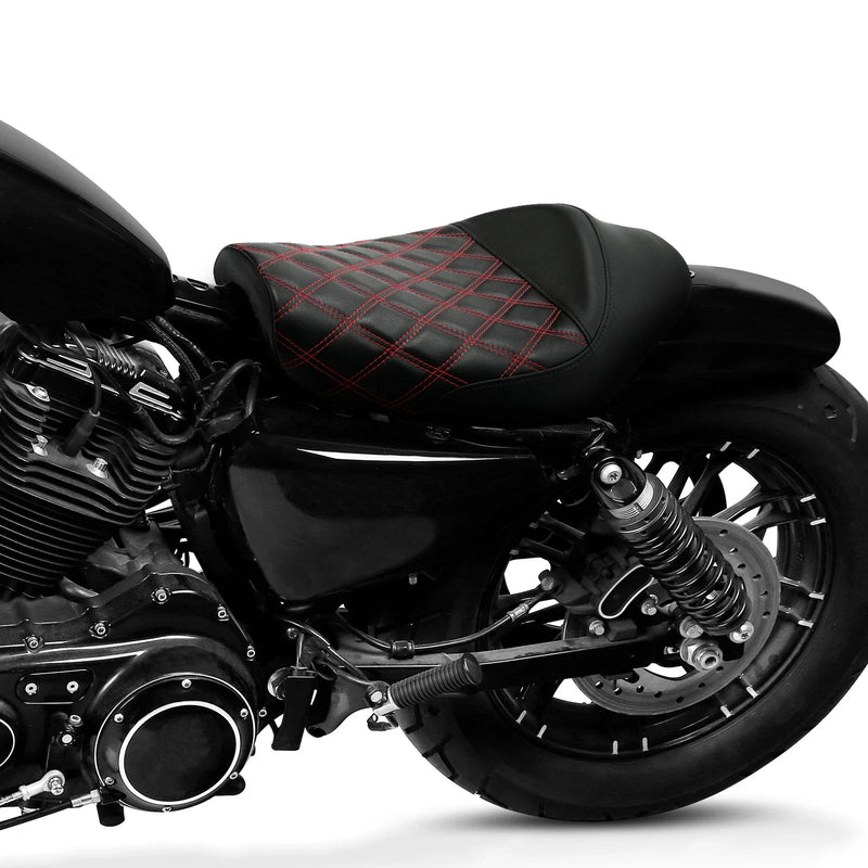 Harley Sportster Iron XL883 XL1200 Black Red Driver Rider Seat (2010-2022)