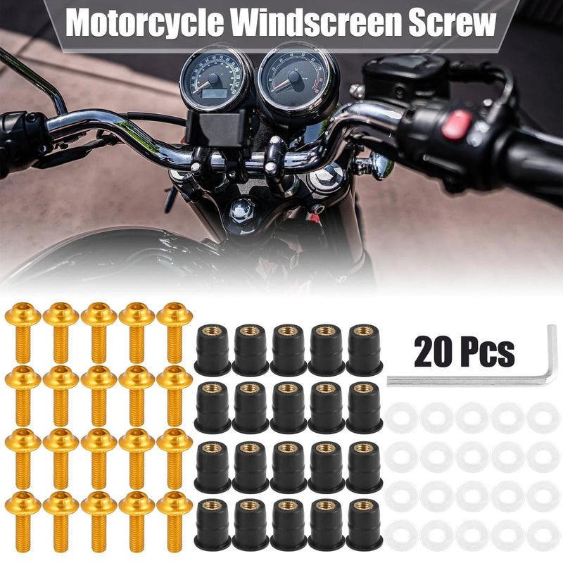 Motorcycle 20 x M5 5mm Windscreen Screws Fairing Windscreen Screws Gold Tone