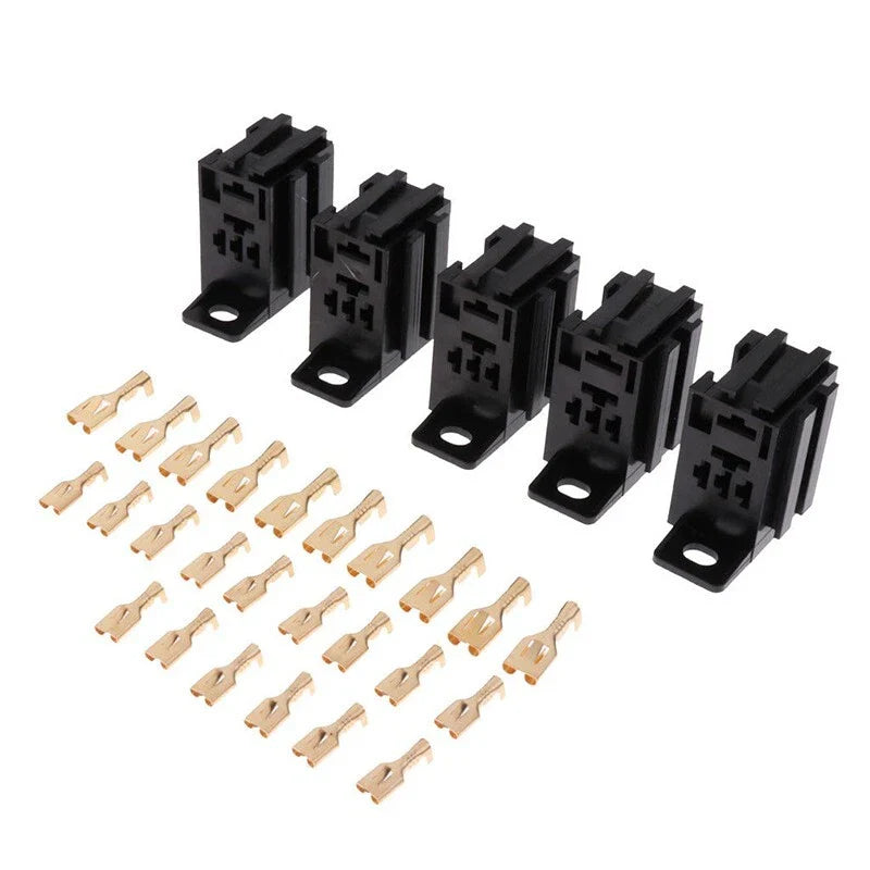 Automotive 5pcs Micro 60A 5-Pin Relay Socket with 25x Copper Terminals