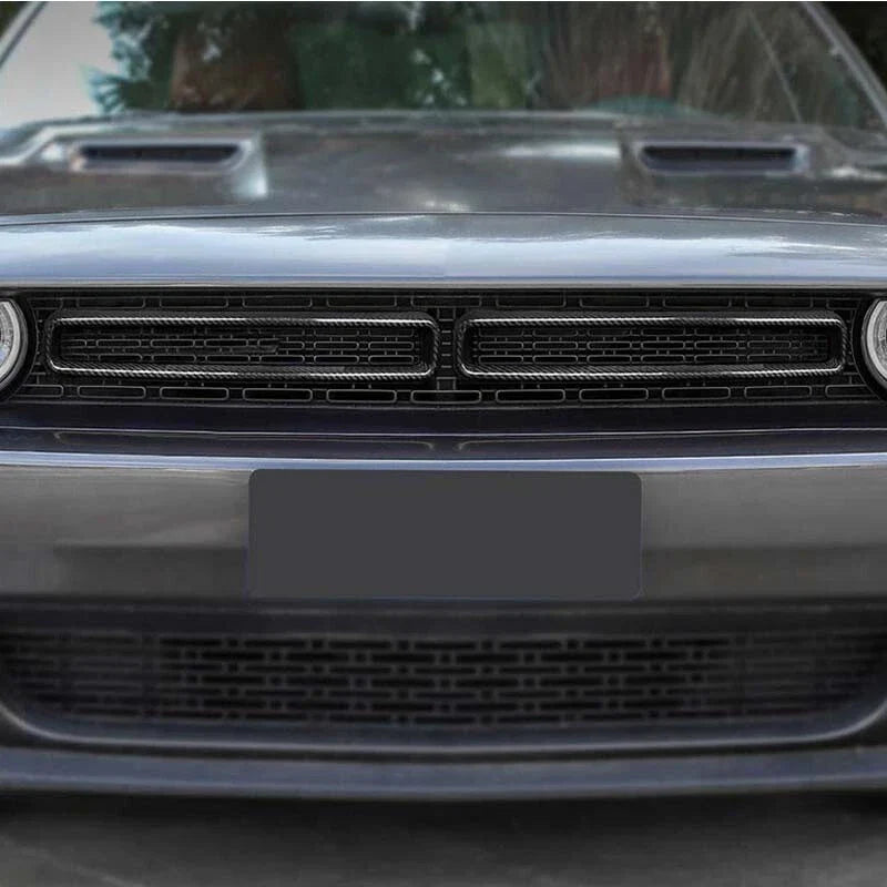 Dodge Challenger 2015-23 Carbon Fiber Front Grill Grille Inserts Trim Cover
