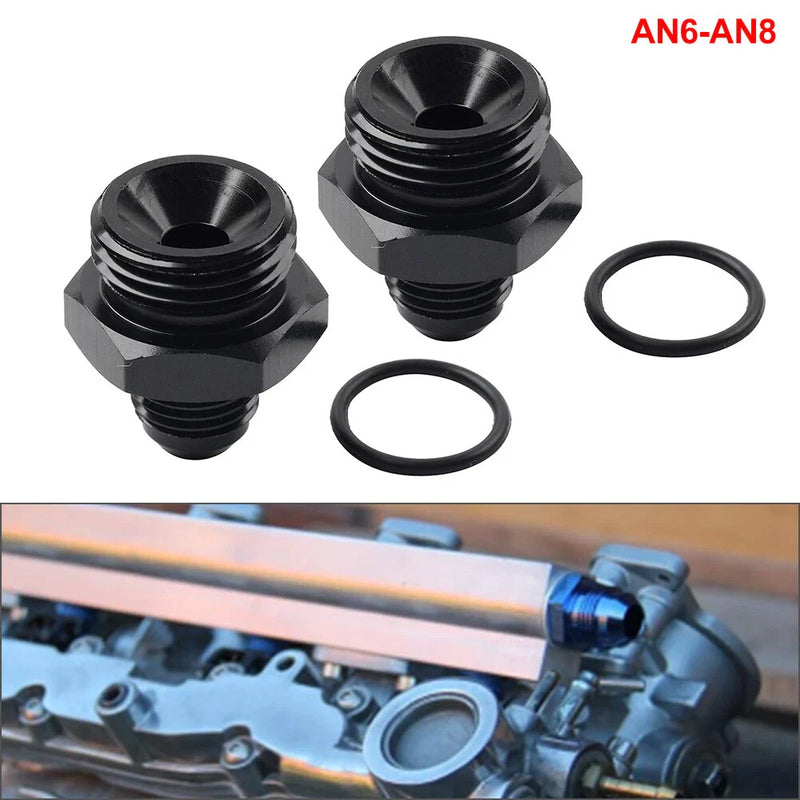 Black Aluminum AN6 Flare to 8AN ORB Male Fitting Adapter w/ O-Rings
