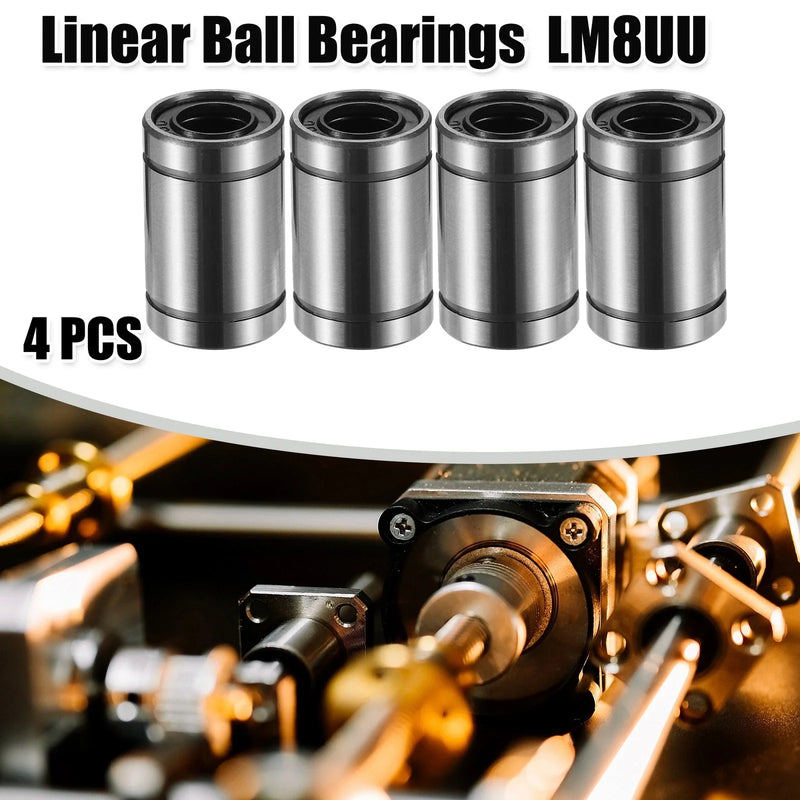4 x LM8UU 8mm IDx15mm ODx24mm Length Car Linear Ball Bearings Silver Tone