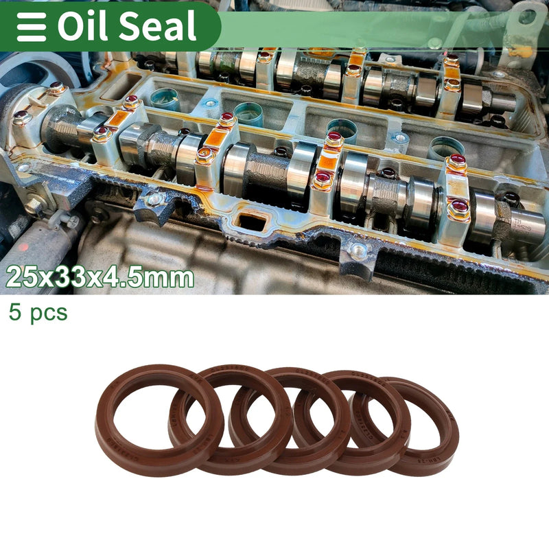 Make Model Oil Seal 25x33x4.5mm FKM Brown Rotary Shaft Seal 5 Pcs