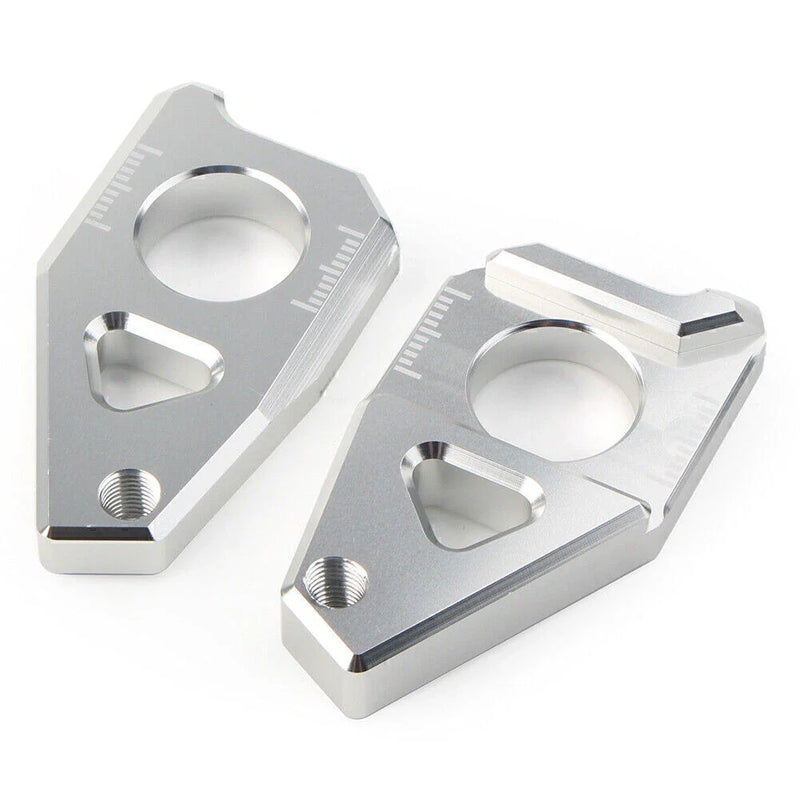 Yamaha YZF R1, FZ8, FZ1, TMAX 530 2 x Silver Axle Spindle Chain Adjuster Blocks