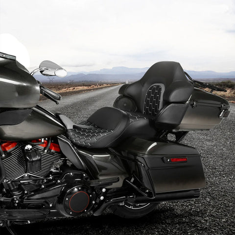 Harley Touring Backrest Black Grey Seat (2014 - 2023)