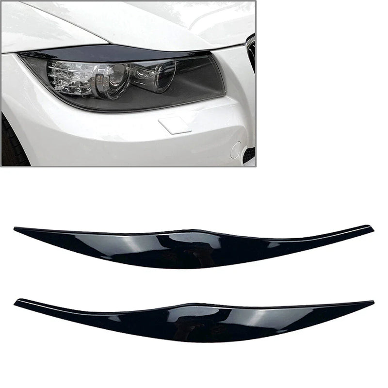 BMW 3 Series E90 E91 Headlight Eyelid Cover  Bright Black (2006-2011)