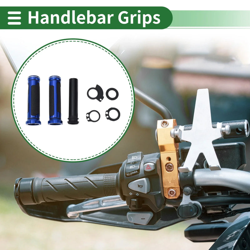 Motorcycle Handlebar Grip Cover Kit 7/8 22mm Black Blue Rhombus