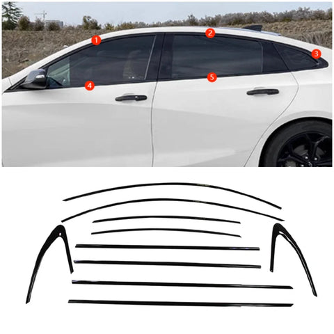 Chevrolet Malibu Steel Glossy Black Window Side Molding Cover Trim (2016-2024)