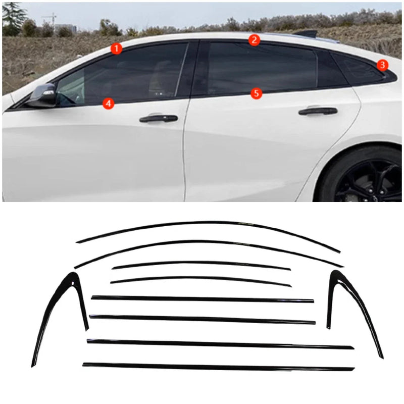 Chevrolet Malibu Steel Glossy Black Window Side Molding Cover Trim (2016-2024)