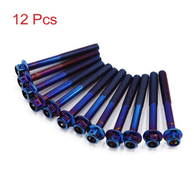 Motorcycle 12Pcs Titanium Alloy Motorcycle Hex Bolts M6x55mm