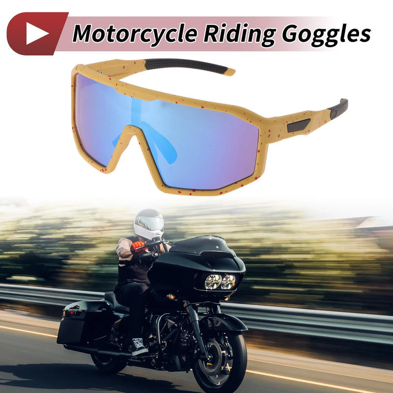 Motorcycle Riding Goggles Blue Lens Yellow Red Frame Tri-Acetyl Cellulos