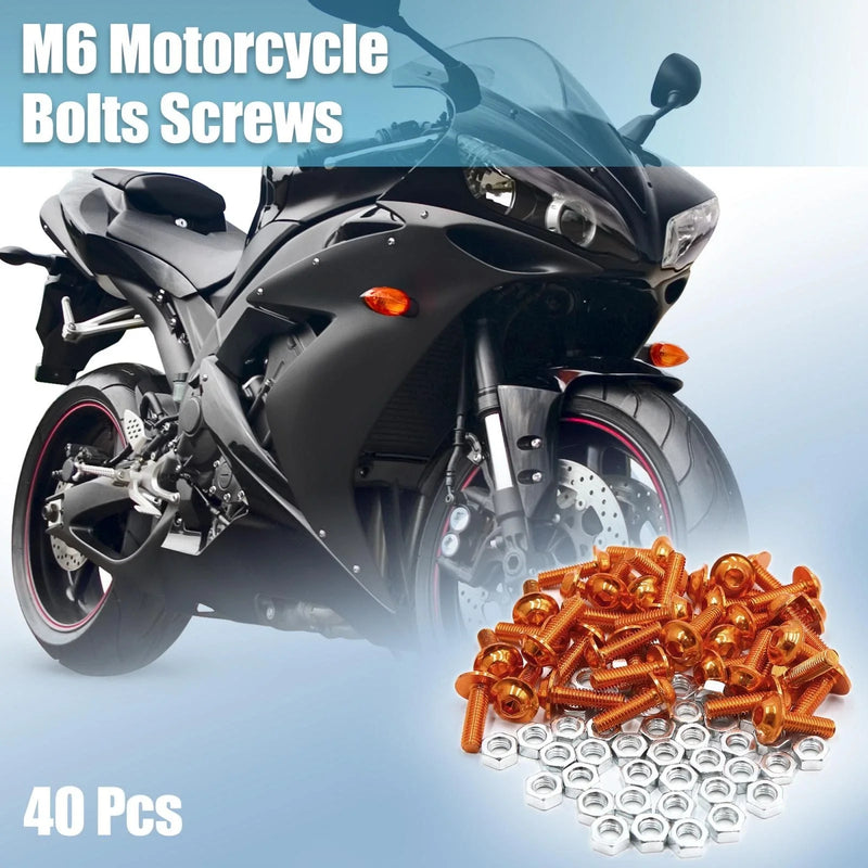 Motorcycle Bolts Screws Nuts / 40pcs M6 Orange Alloy Hex Socket Head
