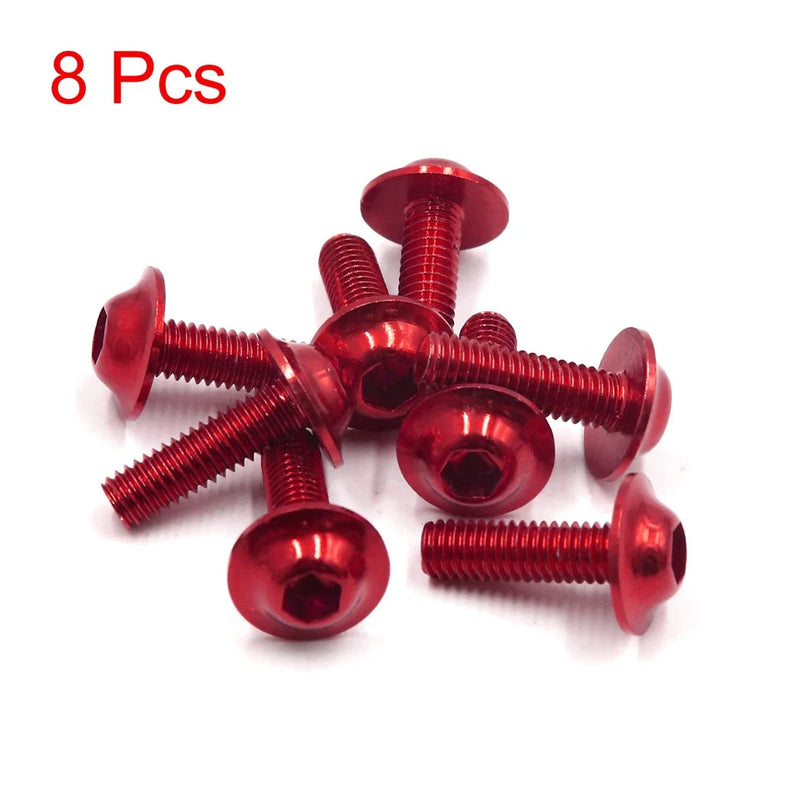 Motorcycle 8 x M6 x 20mm Red Hexagon License Plates Fairing Bolts Screws