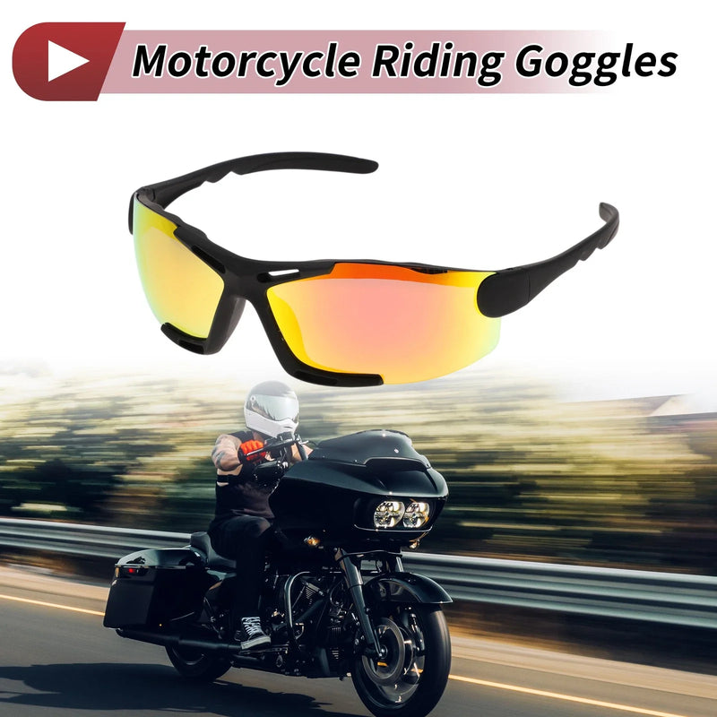 Men and Women Motorcycle Riding Goggles Red Lens Black Frame Shades Glasses