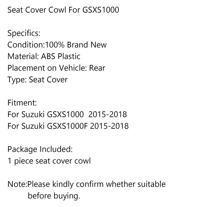 Suzuki GSXS1000 GSXS1000F Rear Pillion Seat Cover Black (2015-2020)