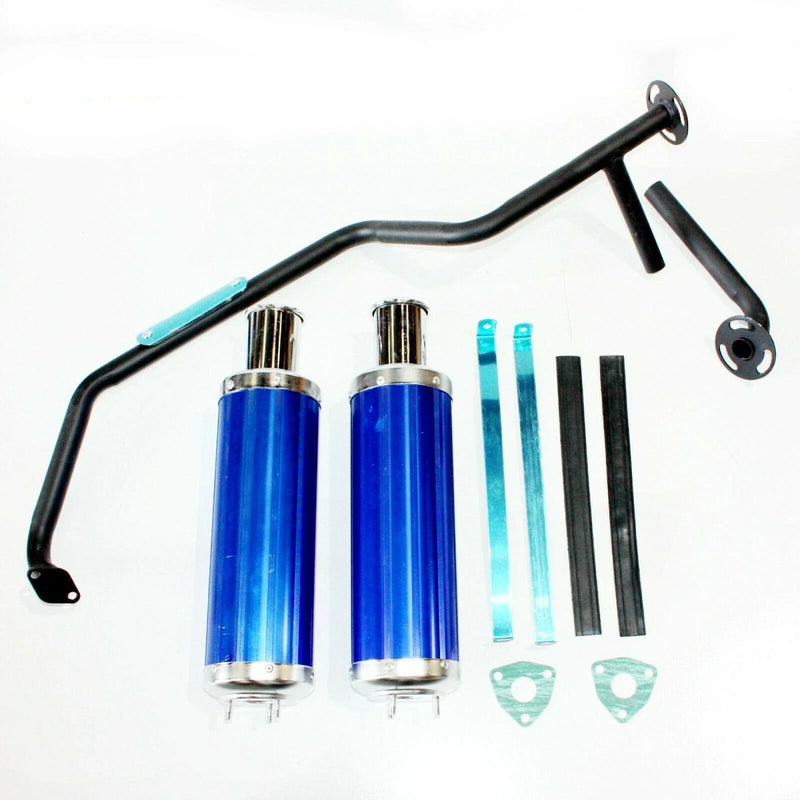 GY6 150cc Bull ATV Blue Alloy Twin Exhaust Pipe Mufflers