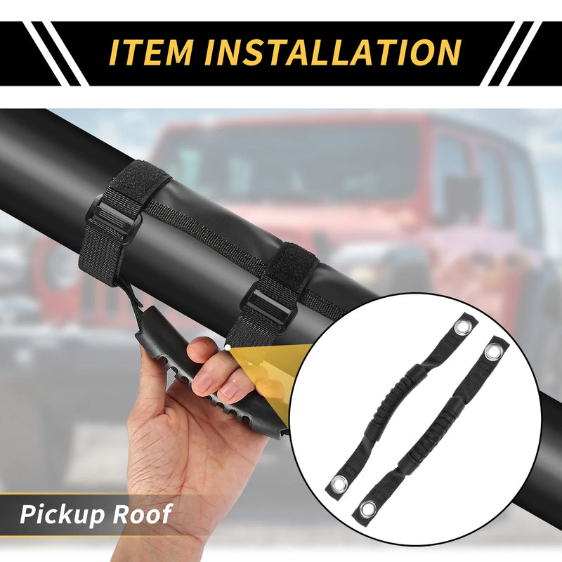 Jeep Wrangler (2018-2023) - Oxford Cloth Black 2 x Roll Bar Grab Handles