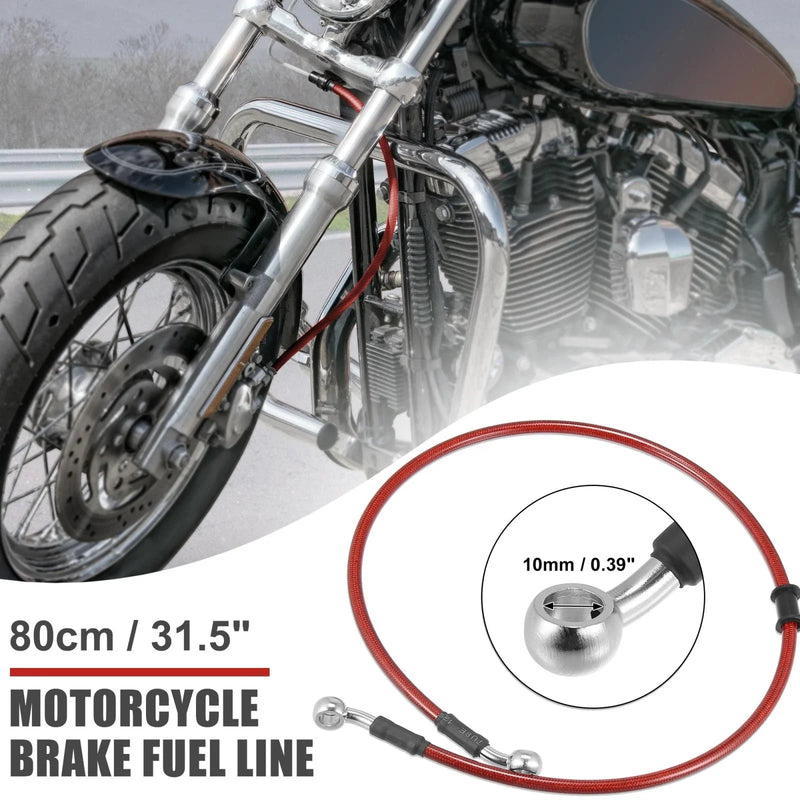 Motorcycle ATV Braided Brake Hoses / 80cm 31.5in 10mm / Red