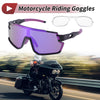 Motorcycle Riding Goggles Purple Lens Black with Red Blue Spots Frame