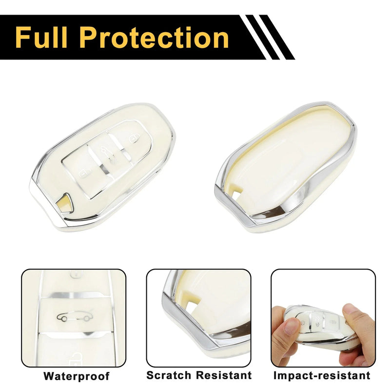 Peugeot 308 White Silver TPU Key Fob Shell Cover (2007-2014)