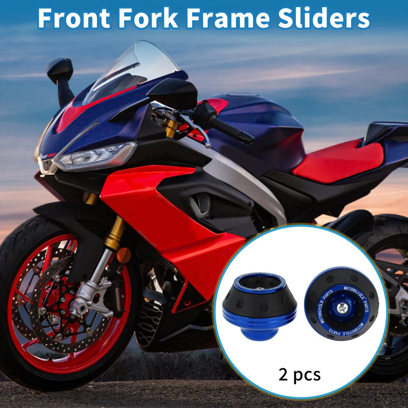 Motorcycle Front Fork Frame Slider 2 x Aluminum Alloy Blue Protection