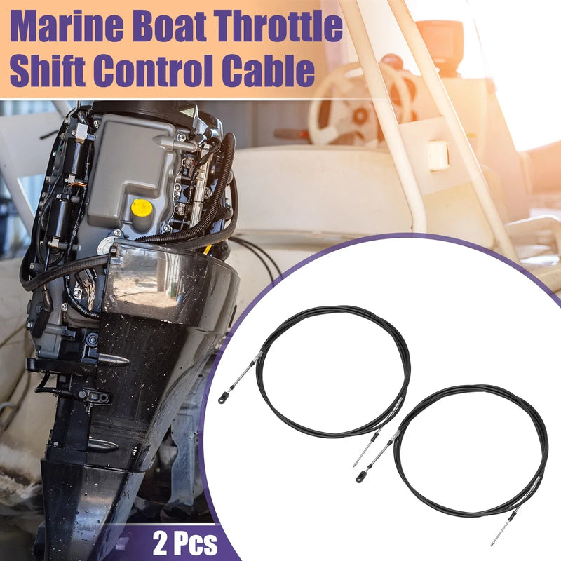 2 x Marine Throttle Control Cable Black with Fastening Head