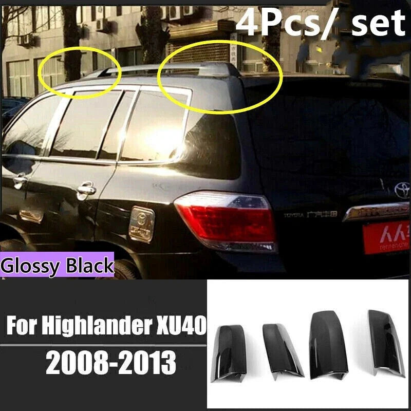 Toyota Highlander 4x Glossy Black Roof Rack Cover Rail End Shell