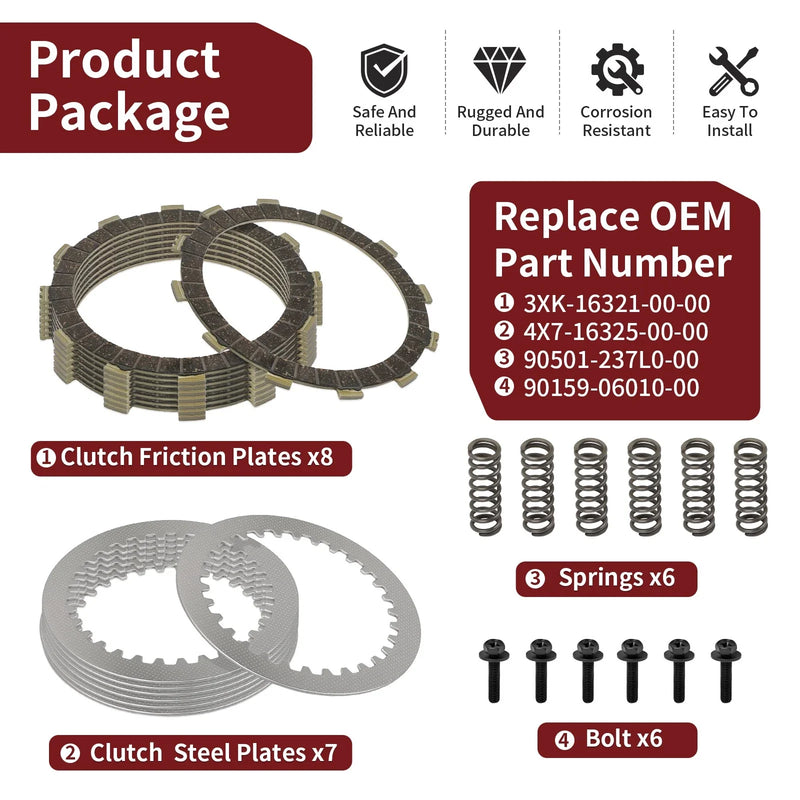 Yamaha YZ250 Clutch Friction Steel Plates w Spring Bolt (2002–2024)