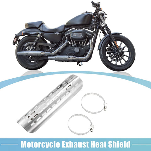 Set Motorcycle Exhaust Pipe Heat Shield with 20mm-70mm Clamps Silver Tone