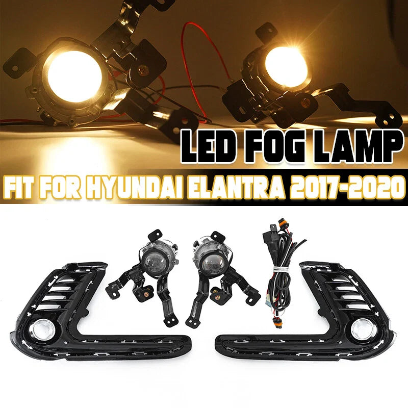 Hyundai Elantra LED Front Projector Fog Light Bezel + Bulb + Wires (2016-2018)