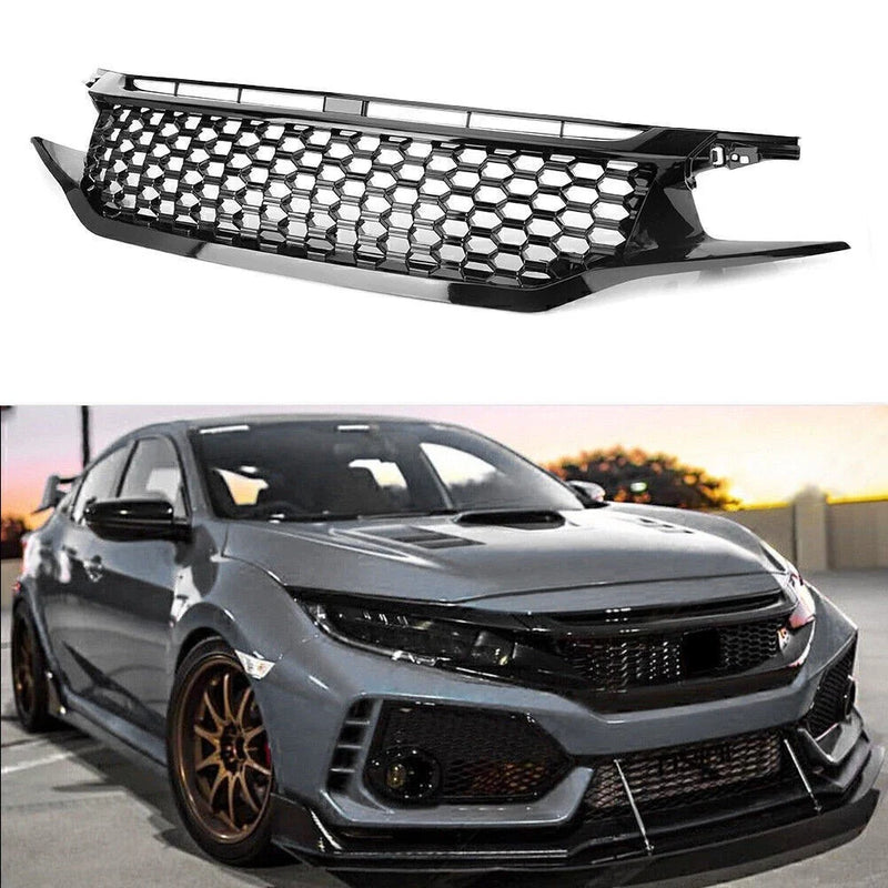 Honda Civic Black Mesh Honeycomb Front Upper Grille (2016-2018)