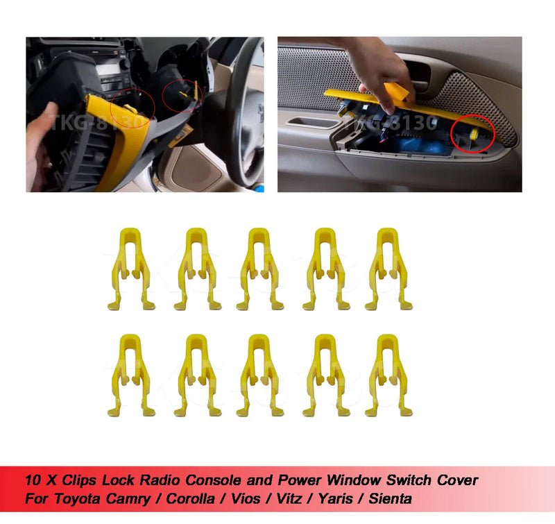 Radio Console for Toyota Camry, Corolla,Vitz, Sienta 10 x Clips (2002-2023)