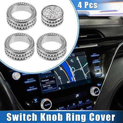 Toyota Camry 4pcs AC Audio Volume Tune Switch Knob Ring Cover Silver Tone