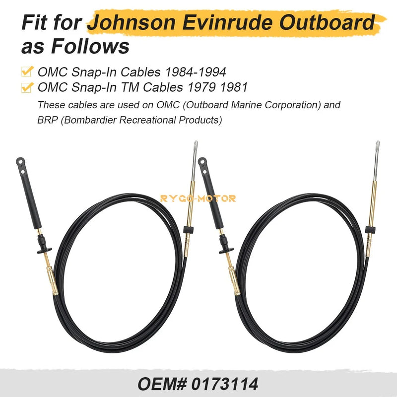 Johnson Evinrude OMC Snap-In Cables 2x Throttle Control Cable (1984–1994)