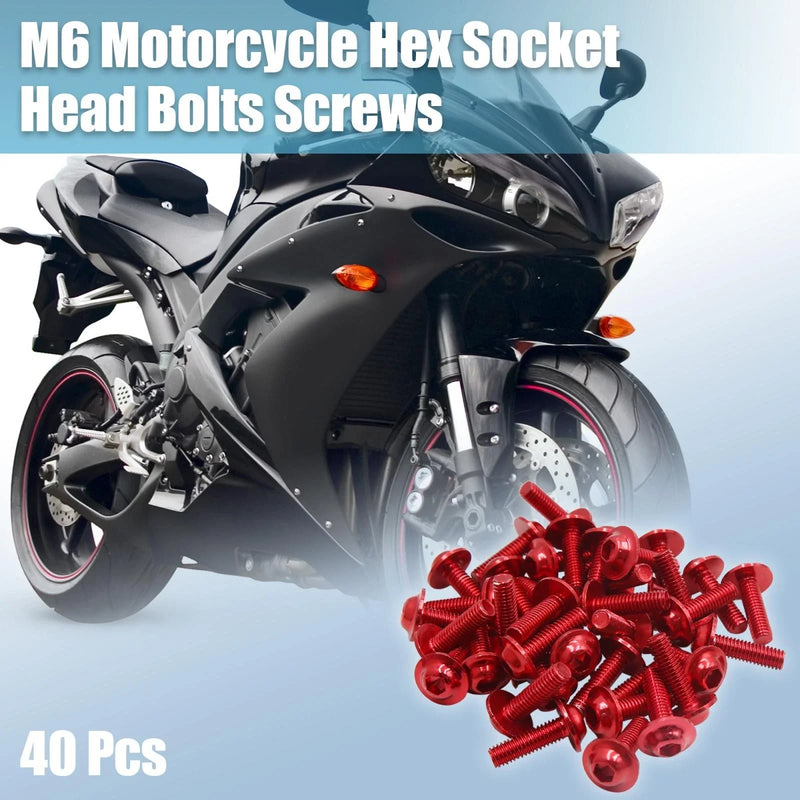 Universal 40pcs M6 Red Aluminum Hex Socket Bolts Screws